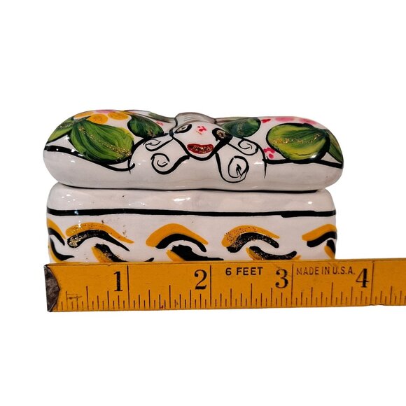 Mexican Pottery Butterfly Trinket Box Dia de los Muertos GLOWS - Picture 10 of 10